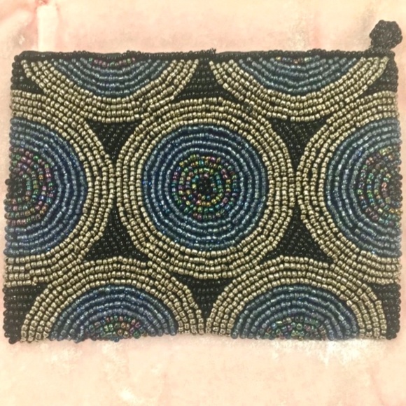 J21-Elegant Beaded Blue, Black, Gold Makeup Bag/Clutch - Picture 2 of 5